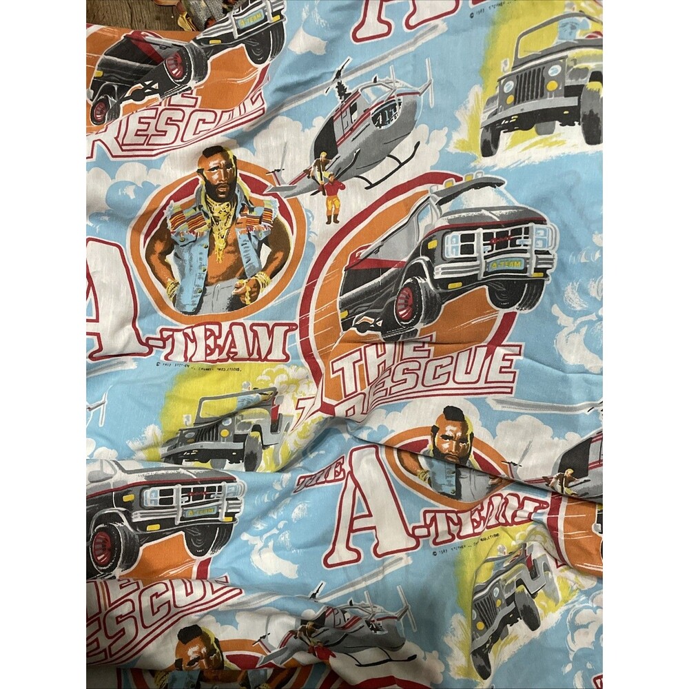 Vintage A-Team TV Show 1983 Flat Twin Sheet Van Helicopter Jeep Mr T